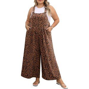 Plus Size Jumpsuit for Women Wide Leg Casual Summer Rompers Ld Coffee